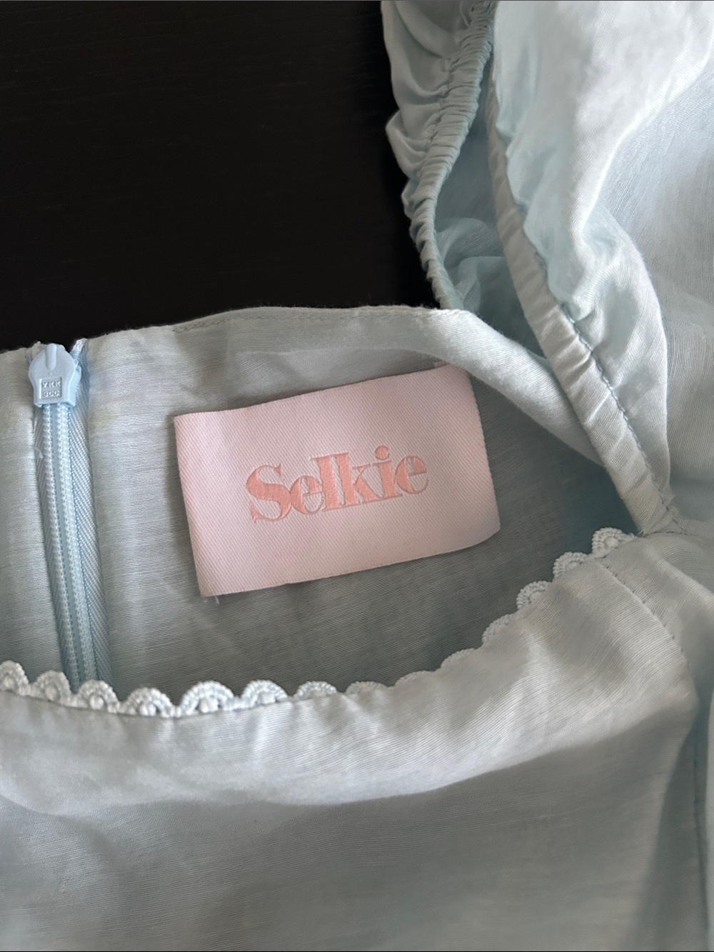 Selkie Light Blue Smocked Square-Neck Puff Sleeve Midi Dress - Picture 15 of 15